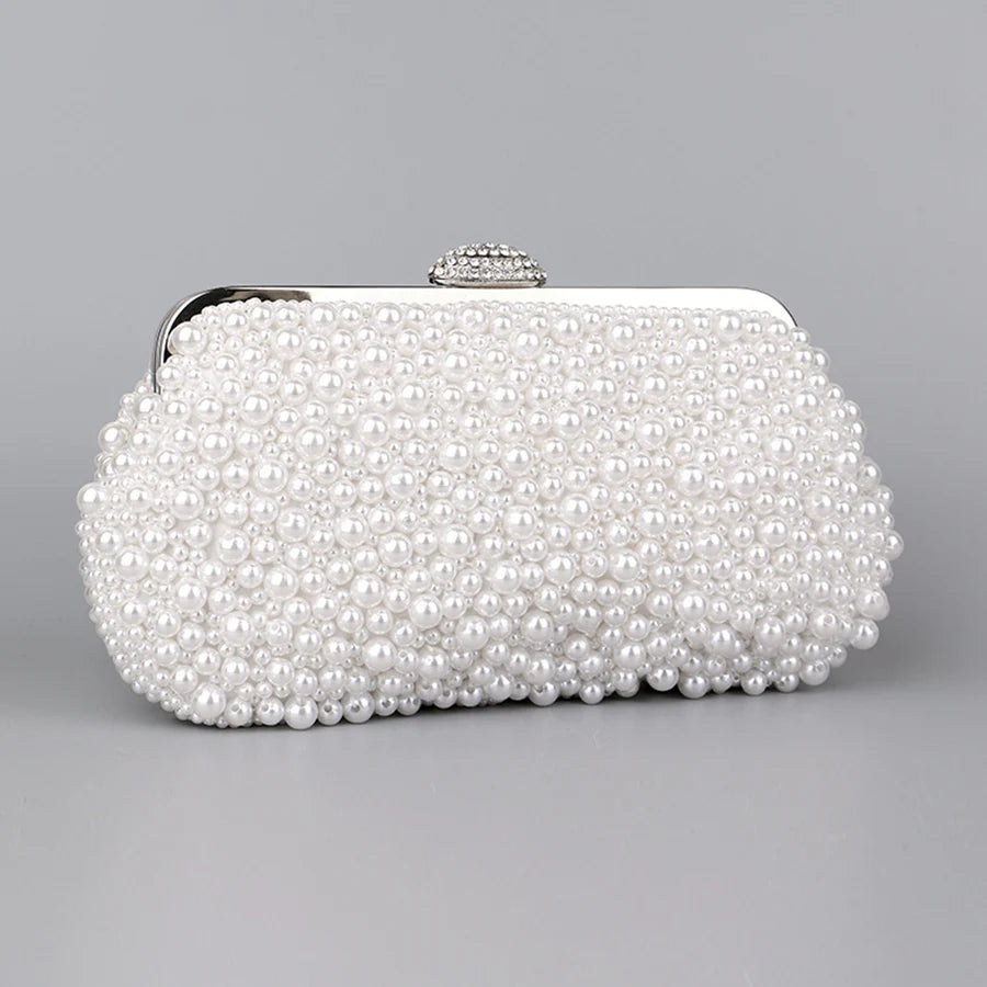 Luxury Handmade Wedding Evening Bag Chain Shoulder Bag Full Beaded Clutch Bag Ladies Artificial Pearls Handbag for Wedding Party image 1