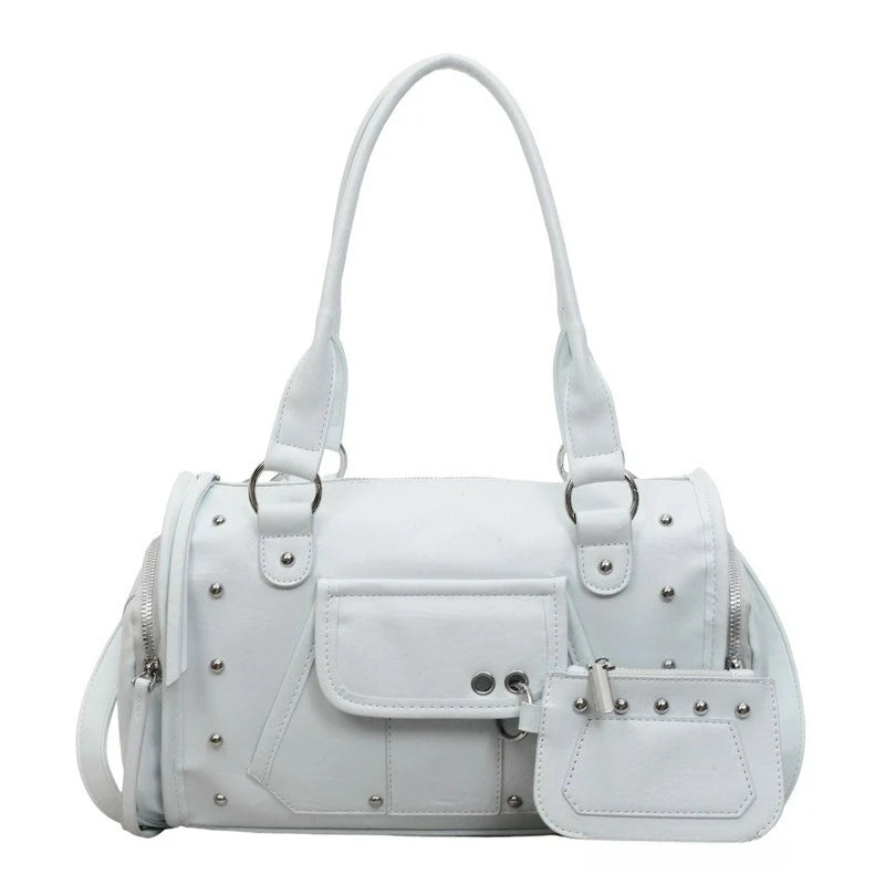 Trendy and Fashionable Large-capacity Rivet Motorcycle Bag, New Women's Versatile Handbag, High-end Commuting Crossbody Bag image 8