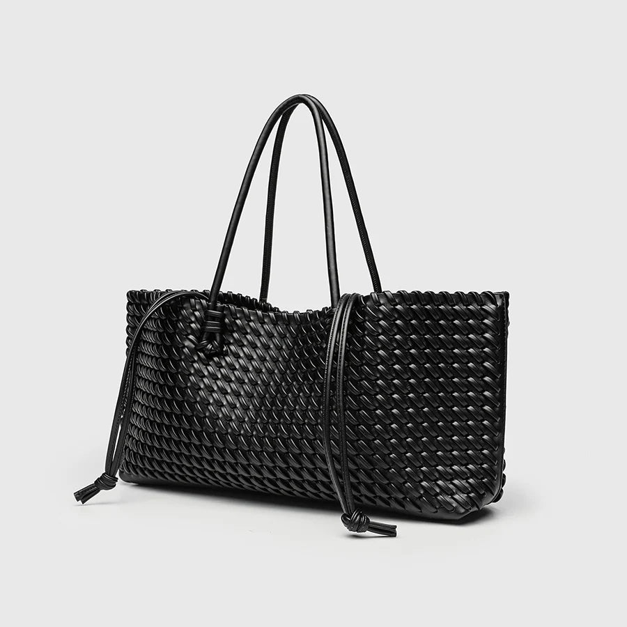 Fashion Design Woven Shopper Bag Top Handle Tote Bag Solid Color Women's Handbags Daily Shoulder Bags Commuter Clutch Purse Sac image 3