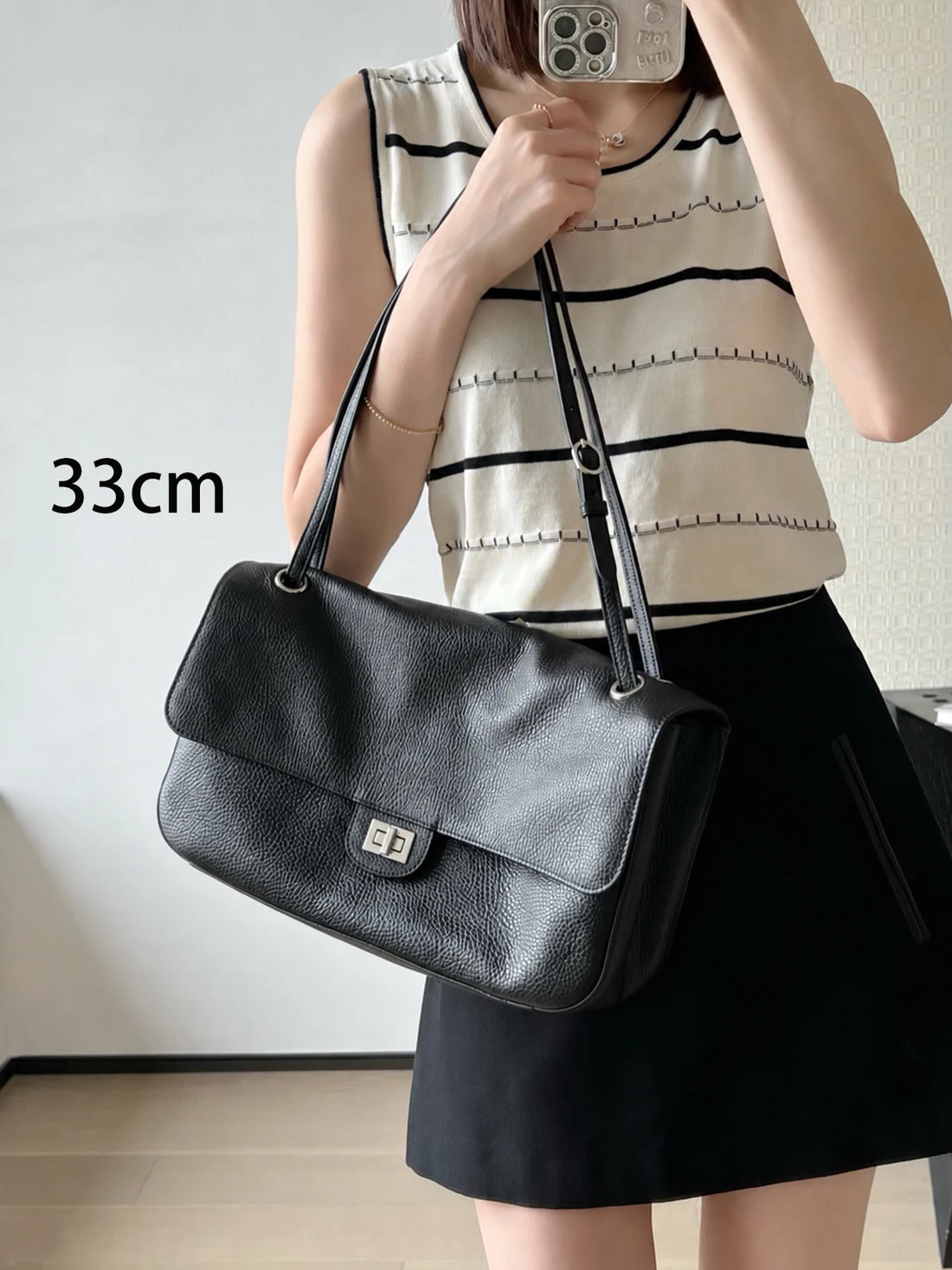 Genuine Leather Shoulder Bag Women Large Capacity Flap Bag Real Cowhide Turn Lock Crossbody Handbags Work Satchel Ladies Purses image 1