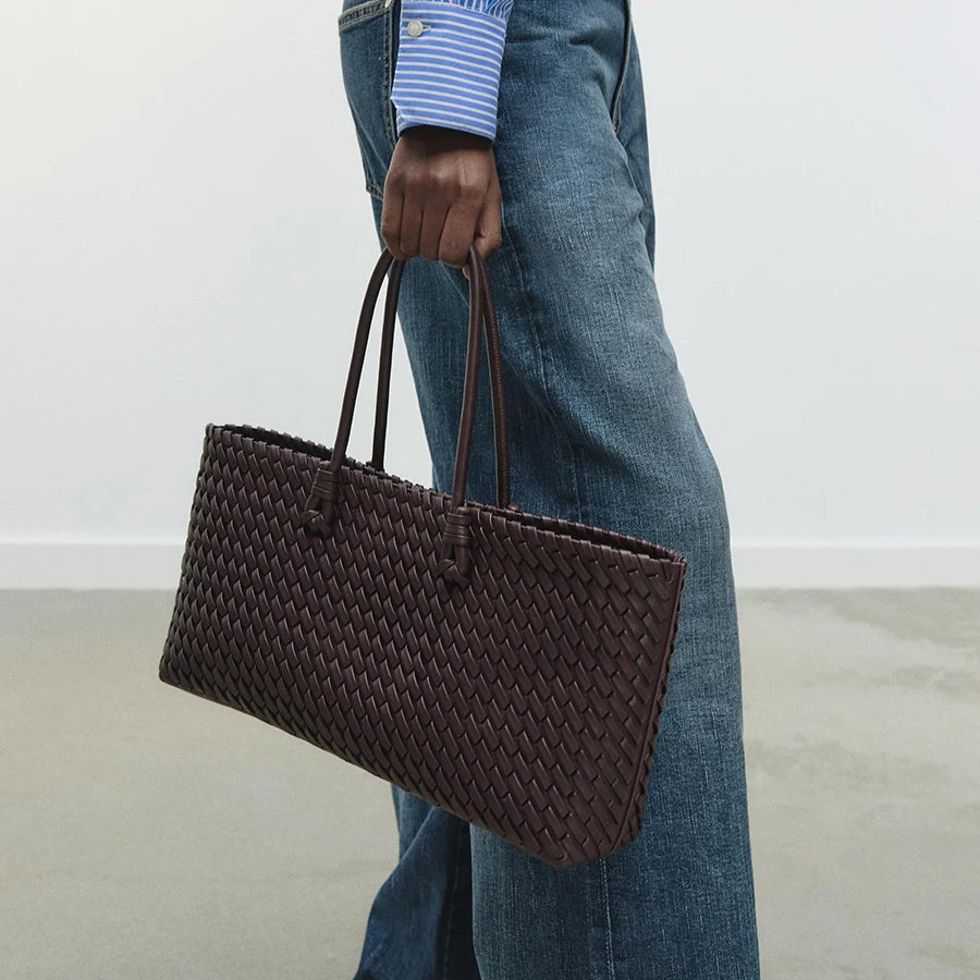 Fashion Design Woven Shopper Bag Top Handle Tote Bag Solid Color Women's Handbags Daily Shoulder Bags Commuter Clutch Purse Sac image 2