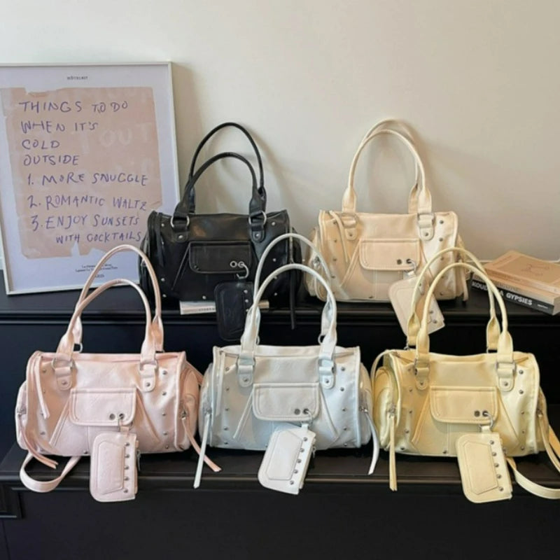 Trendy and Fashionable Large-capacity Rivet Motorcycle Bag, New Women's Versatile Handbag, High-end Commuting Crossbody Bag image 6