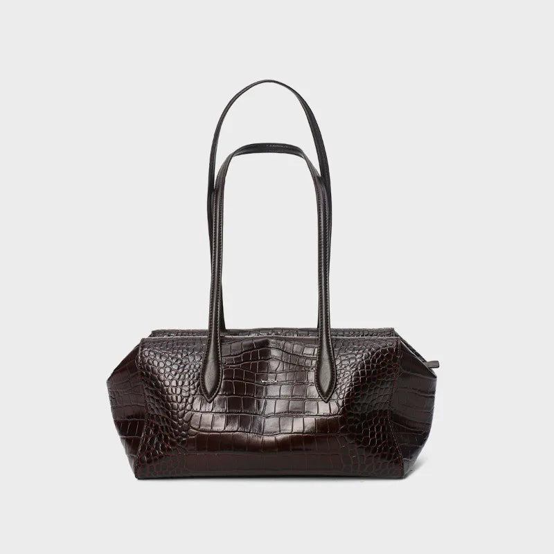 New Crocodile Pattern Genuine Leather Women Armpit Shoulder Bag Designer Boston Style Luxury Cowhide Handbag image 3