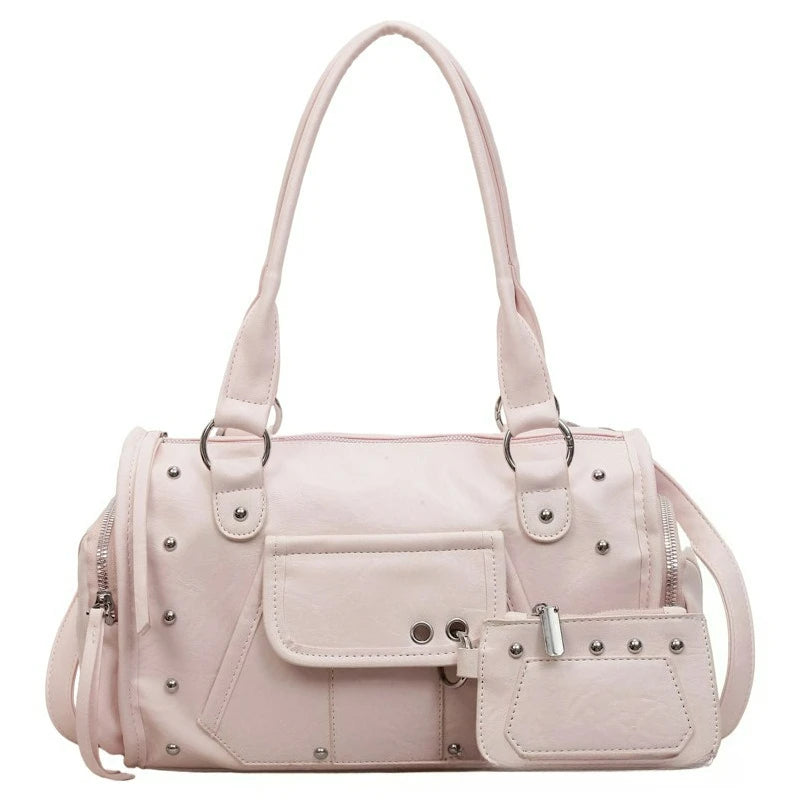 Trendy and Fashionable Large-capacity Rivet Motorcycle Bag, New Women's Versatile Handbag, High-end Commuting Crossbody Bag image 7