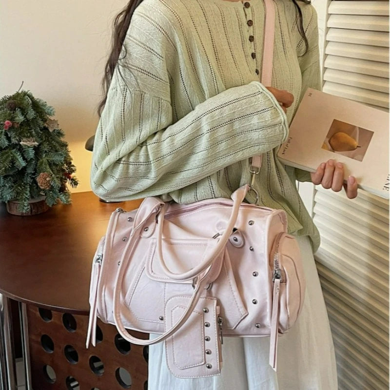 Trendy and Fashionable Large-capacity Rivet Motorcycle Bag, New Women's Versatile Handbag, High-end Commuting Crossbody Bag image 1